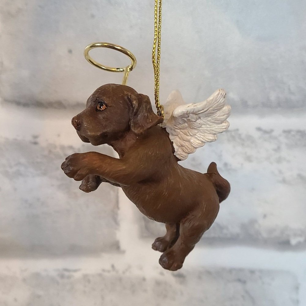 Vintage Christmas Little Brown Angel Puppy Ornament